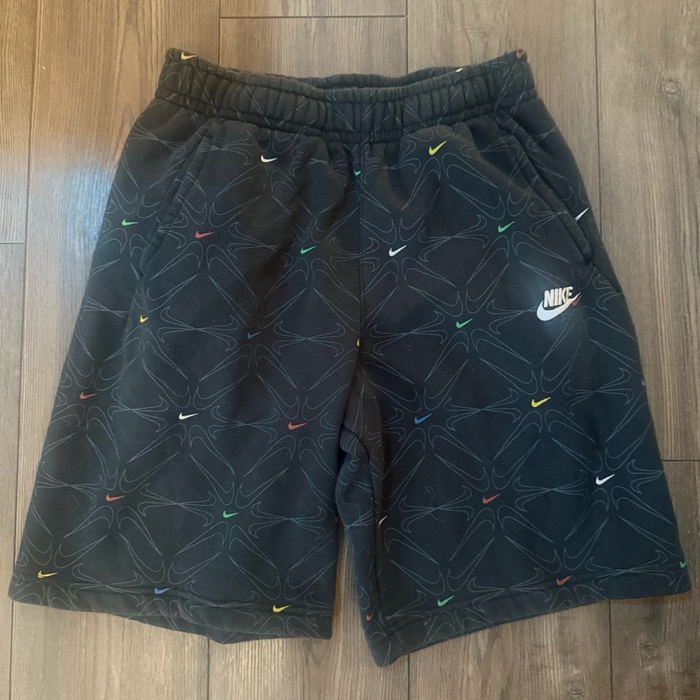 Nike Allover Mini Swoosh Fleece Shorts Black Men’s Small EUC
